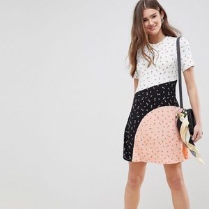 ASOS DESIGN t-shirt dress colour block ditsy print